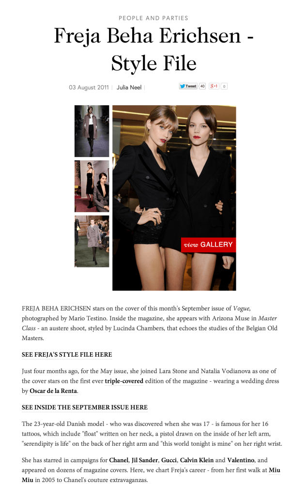 Freja Beha Erichsen Style   Fashion File  Vogue.com UK