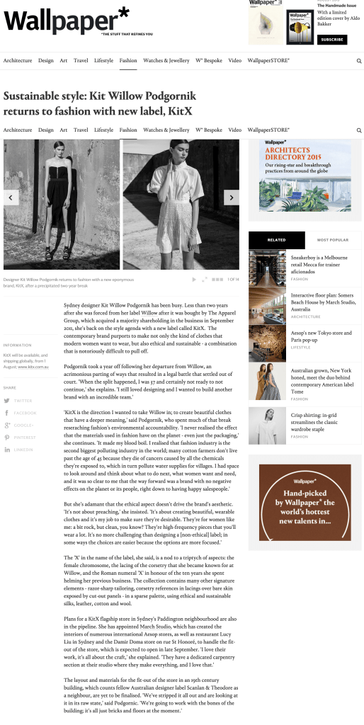 Sustainable style Kit Willow Podgornik returns to fashion with new label KitX Fashion Wallpaper Magazine Jul 23 2015