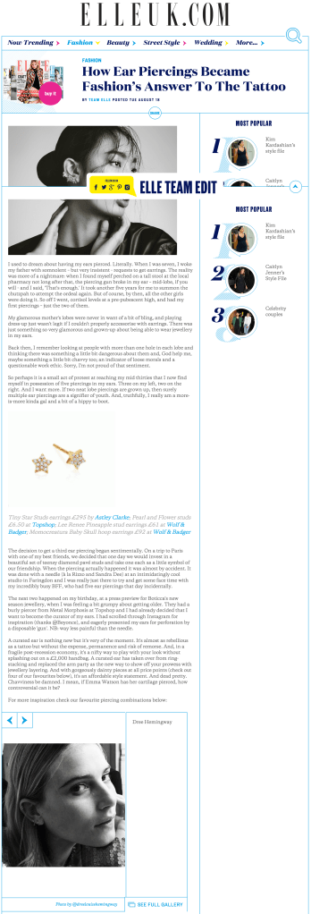 How ear piercings became fashion's answer to the tattoo - Elle Aug 18